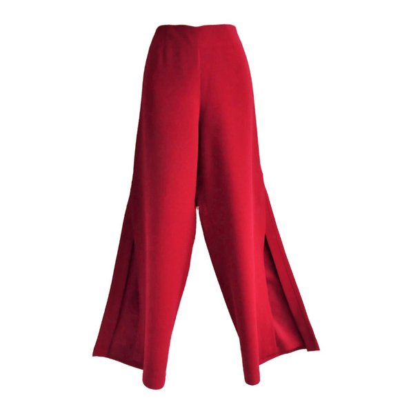 DiSCo Cache Red Wide Leg Pants Lined High Slits Side Zipper USA 10 - Picture 3 of 9